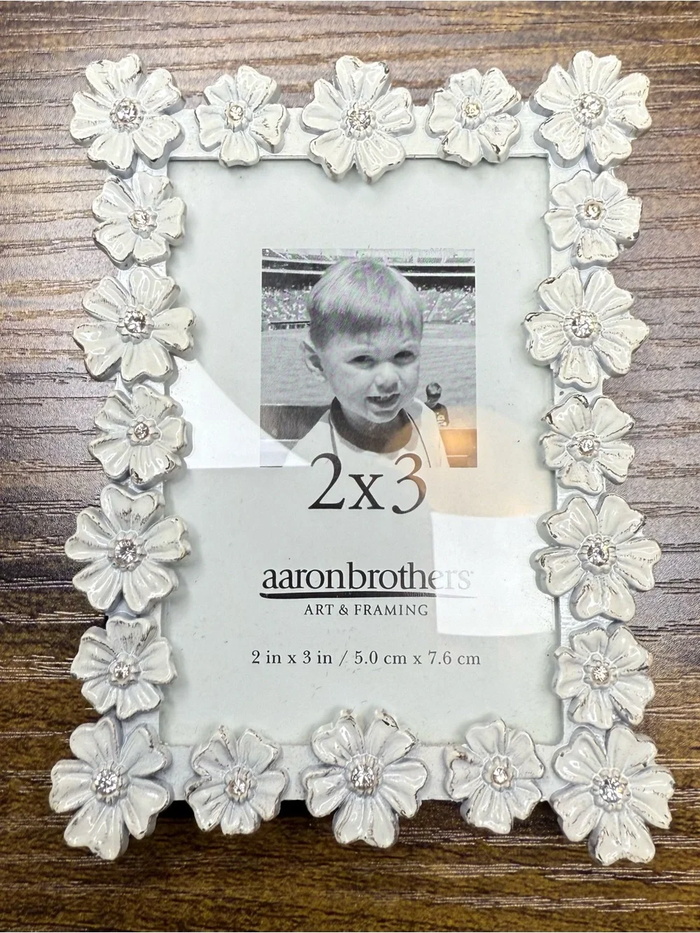 Aaron Brothers White Floral Rhinestone Picture Frame 2x3 Shabby Chic Wedding